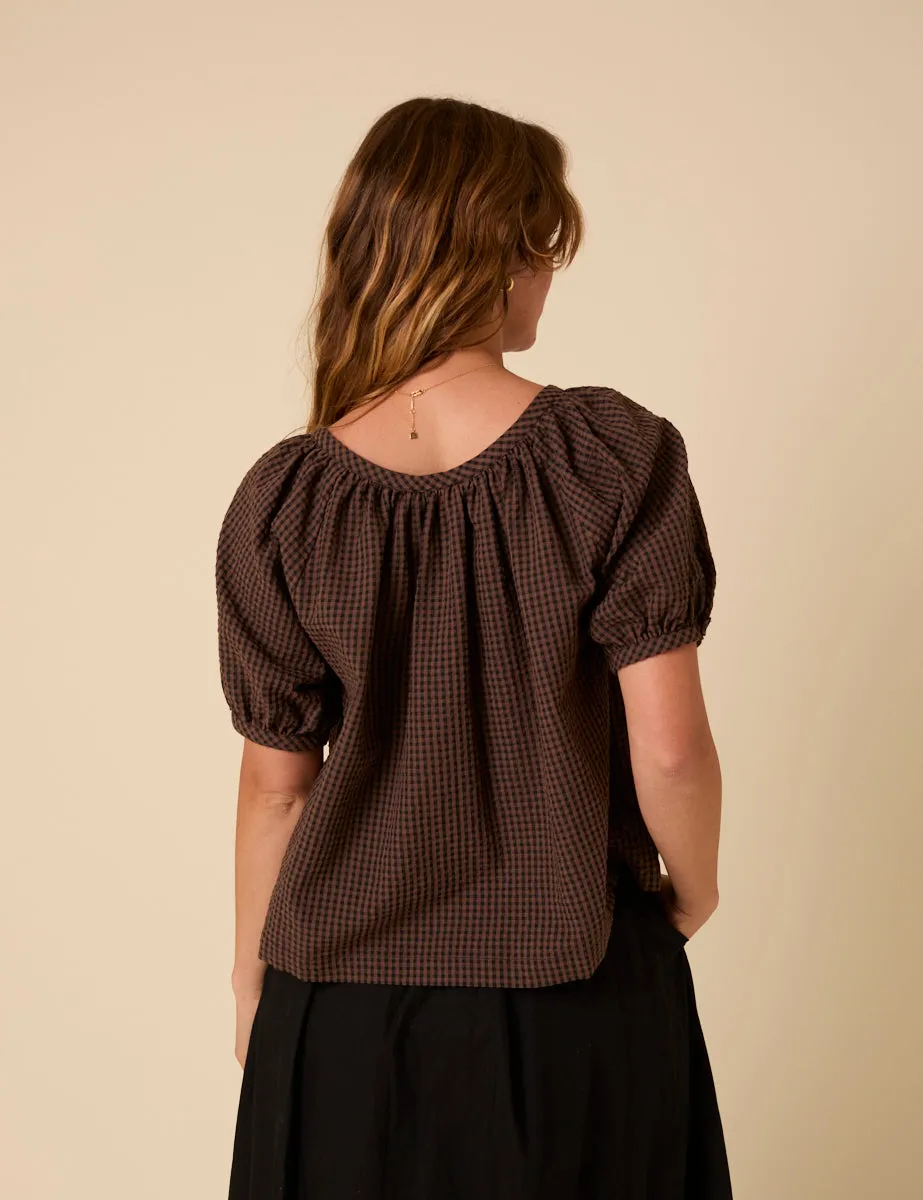 Brown Gingham Puff Sleeve Top sold by Nobody's Child product image thumbnail 5