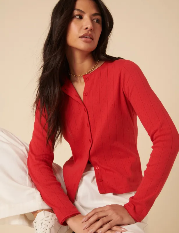 Red Pointelle Cardigan sold by Nobody's Child