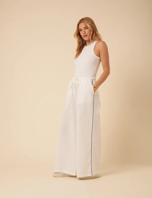 White Side Stripe Wide Leg Trousers sold by Nobody's Child