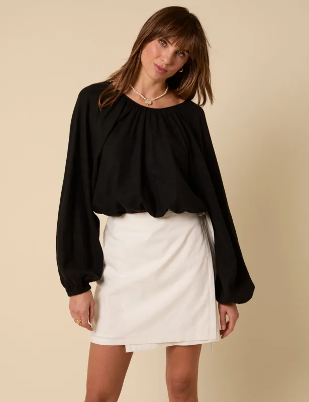 White Linen-blend Wrap Mini Skirt sold by Nobody's Child