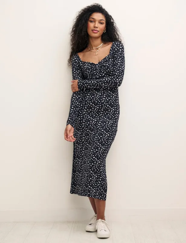 Black Floral Sweetheart Neck Marlow Midi Dress sold by Nobody's Child