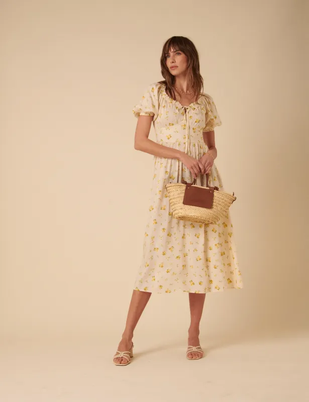 Cream Floral Geniveve Midi Dress sold by Nobody's Child