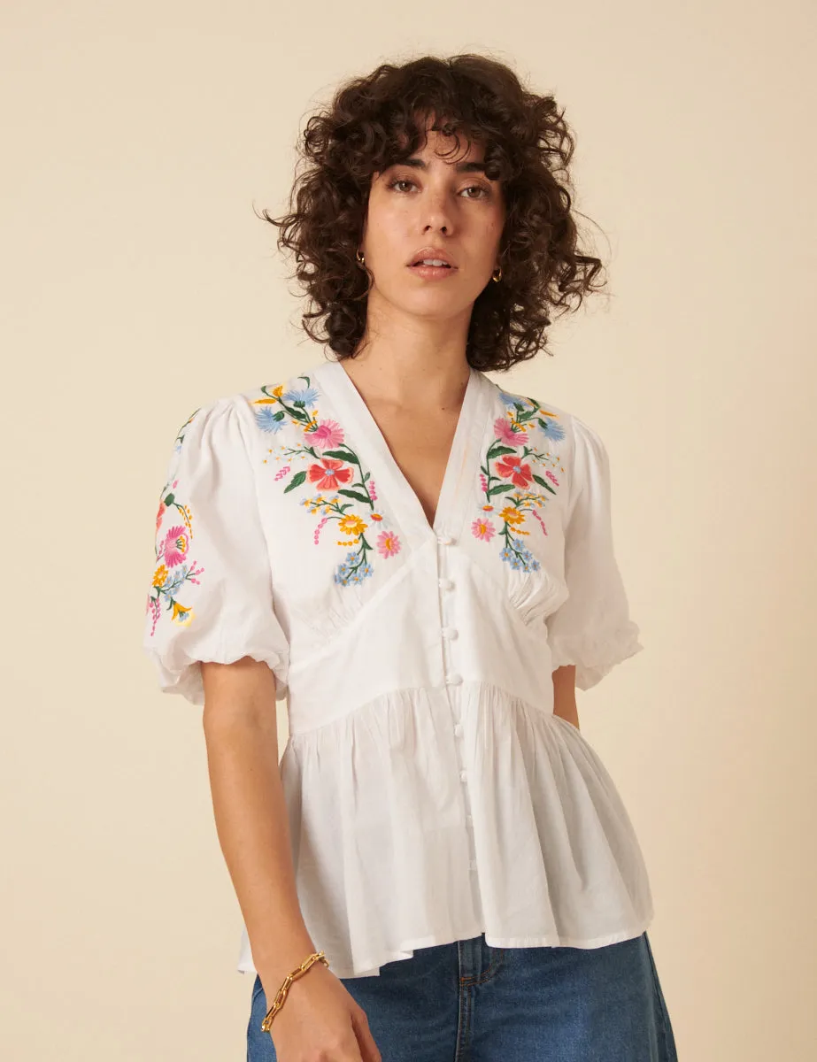 White Floral Embroidered Starlight Top sold by Nobody's Child