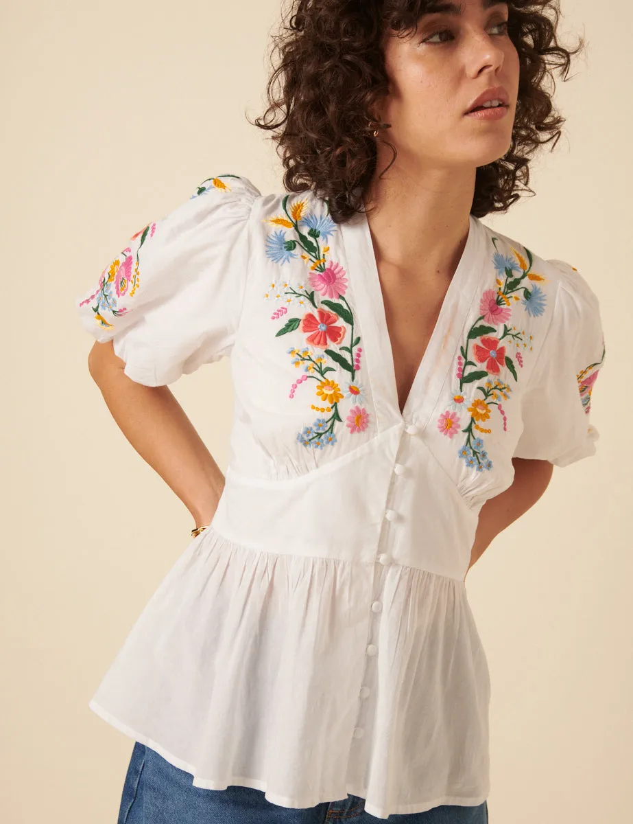 White Floral Embroidered Starlight Top sold by Nobody's Child product image thumbnail 4