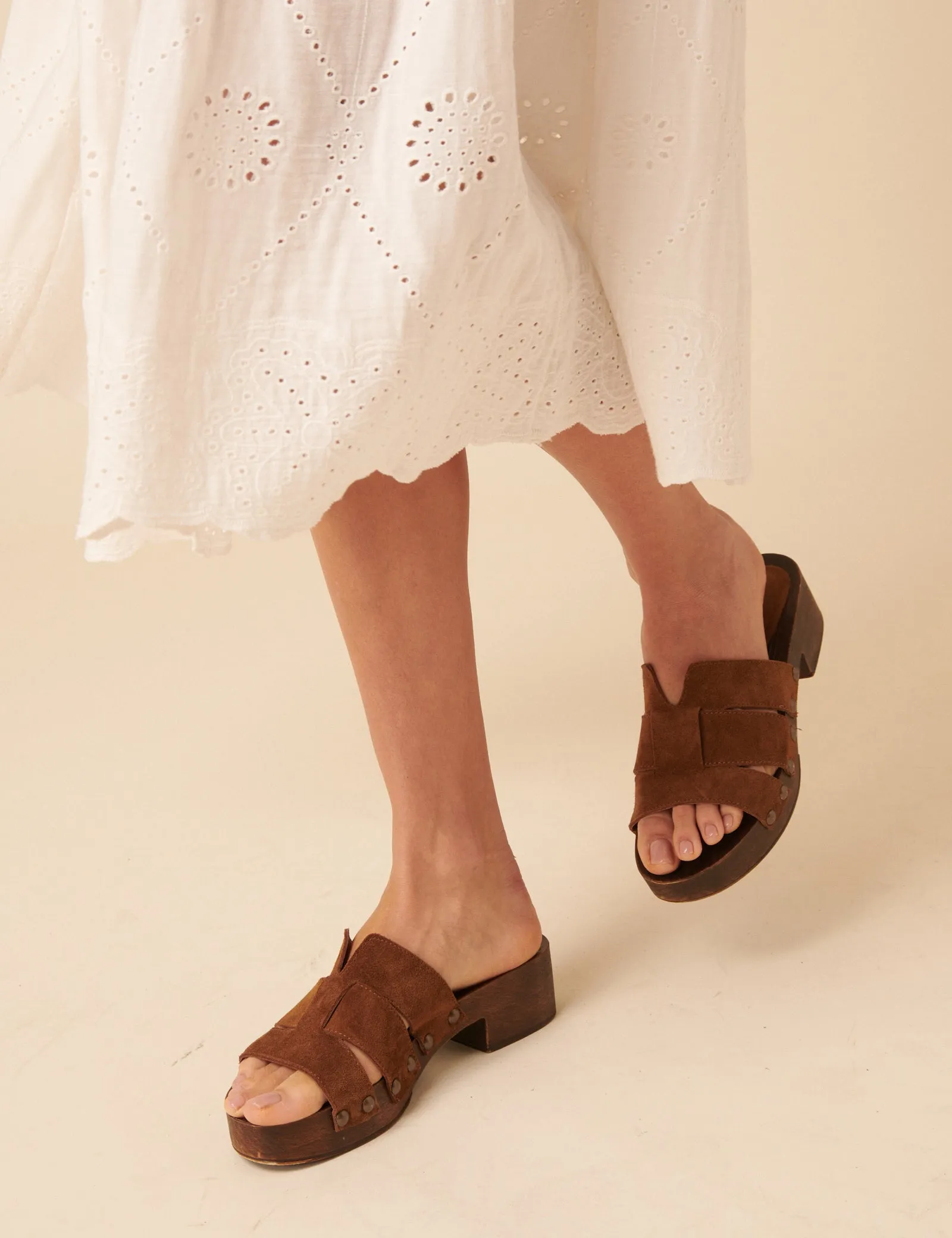 Tan Suede Heeled Clogs sold by Nobody's Child product image thumbnail 3