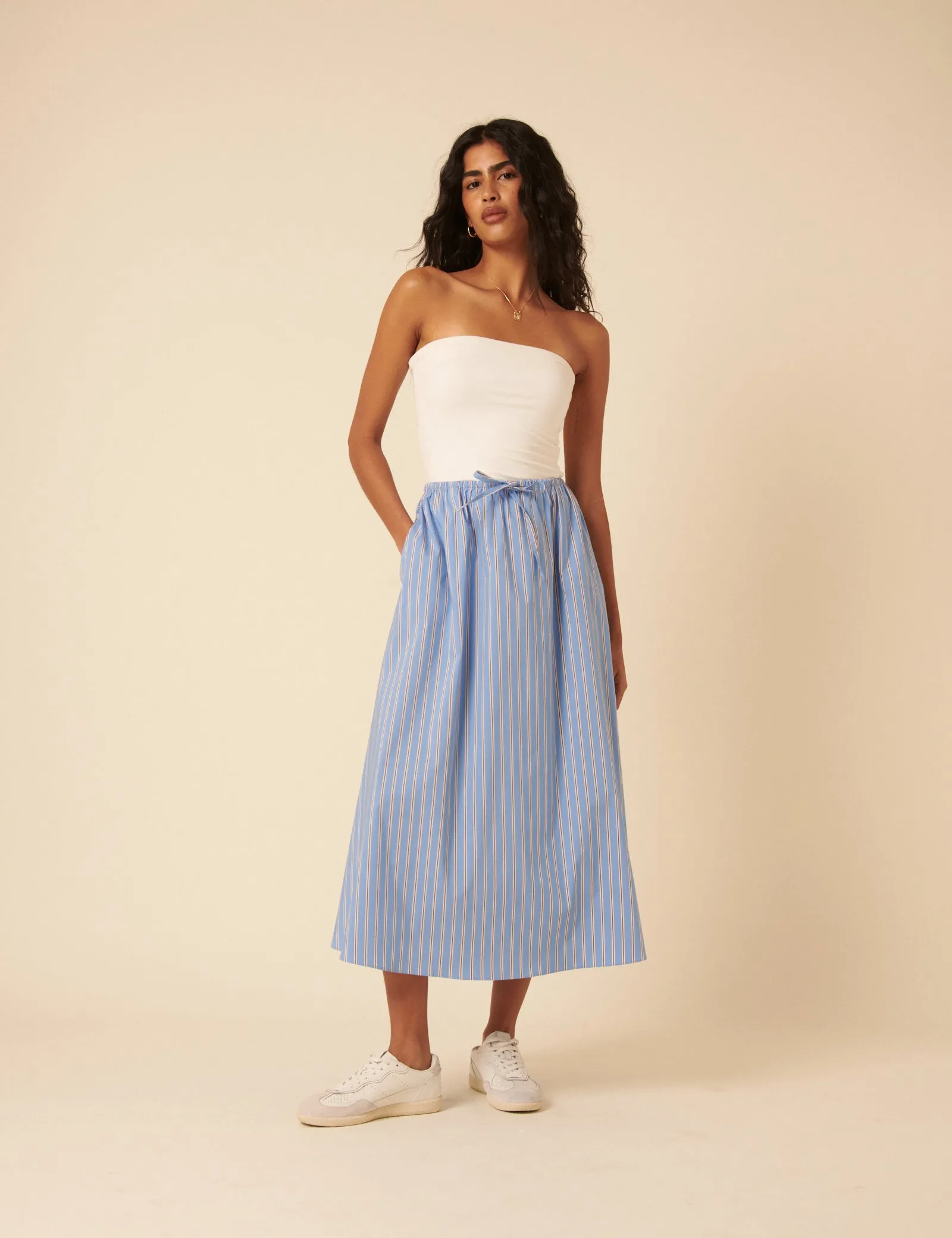 Blue Pinstripe Naples Midi Skirt sold by Nobody's Child product image thumbnail 4