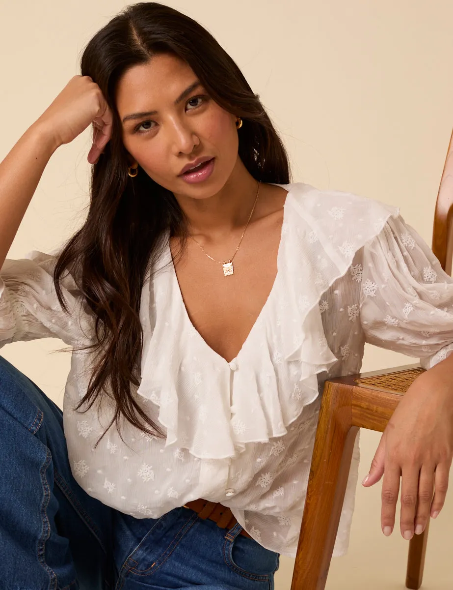 White Embroidered Frill Blouse sold by Nobody's Child product image thumbnail 4