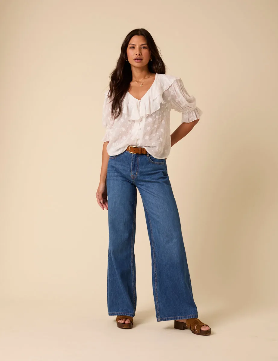 White Embroidered Frill Blouse sold by Nobody's Child product image thumbnail 2