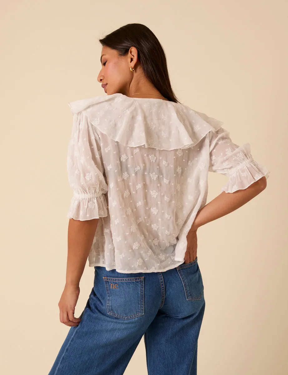 White Embroidered Frill Blouse sold by Nobody's Child product image thumbnail 5