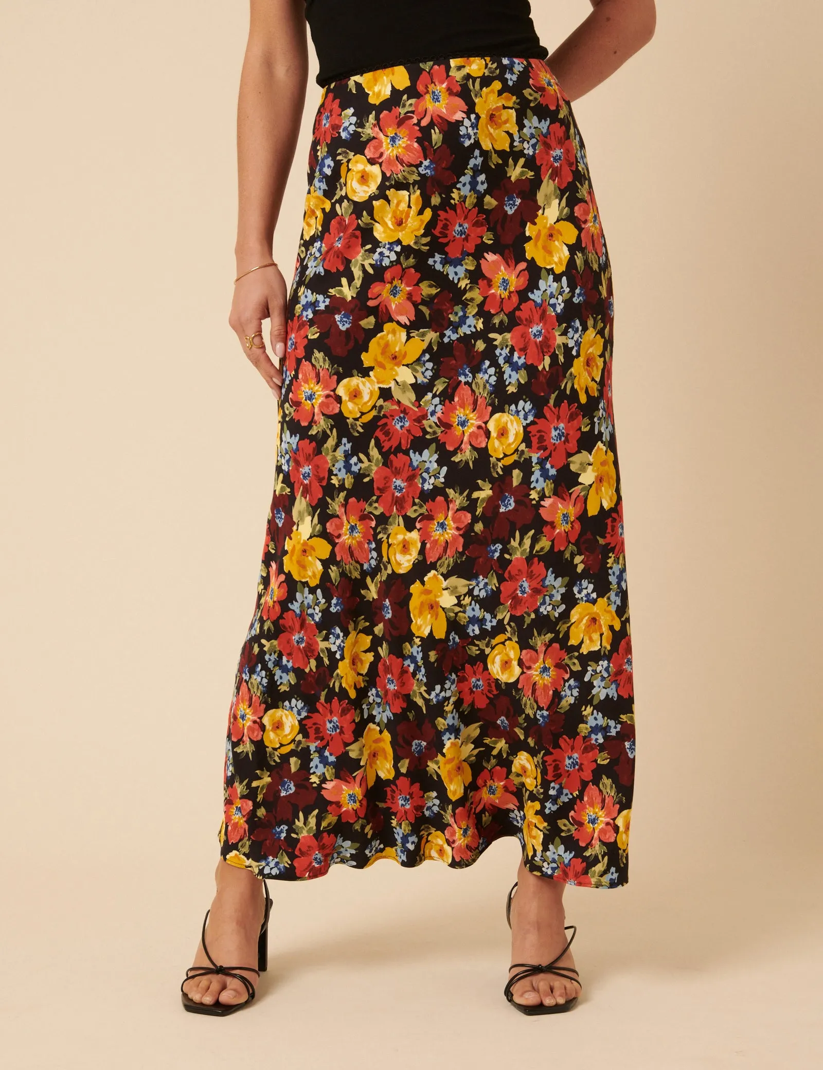 Black Floral Midi Skirt sold by Nobody's Child product image thumbnail 2