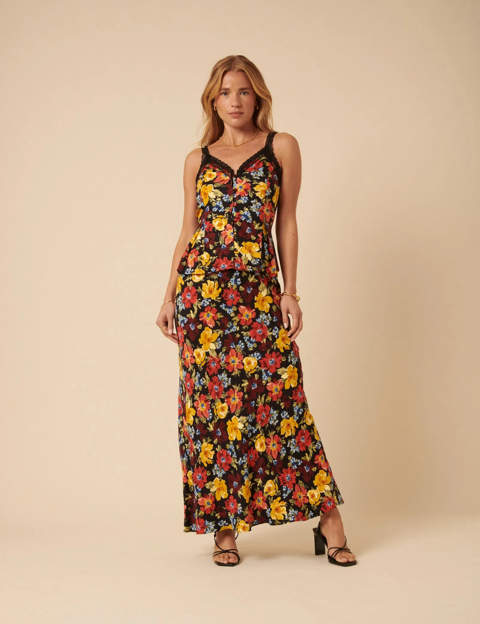 Black Floral Midi Skirt sold by Nobody's Child product image thumbnail 3