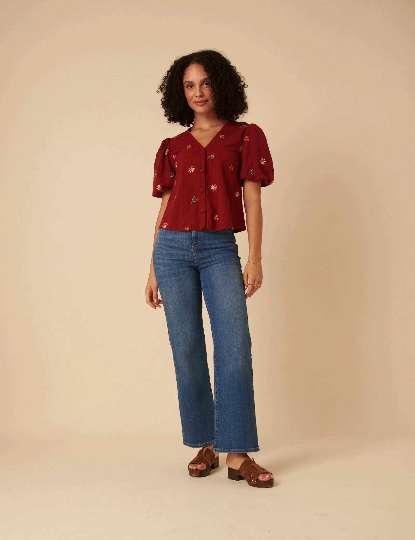 Red Puff Sleeve Embroidered Blouse sold by Nobody's Child product image thumbnail 4