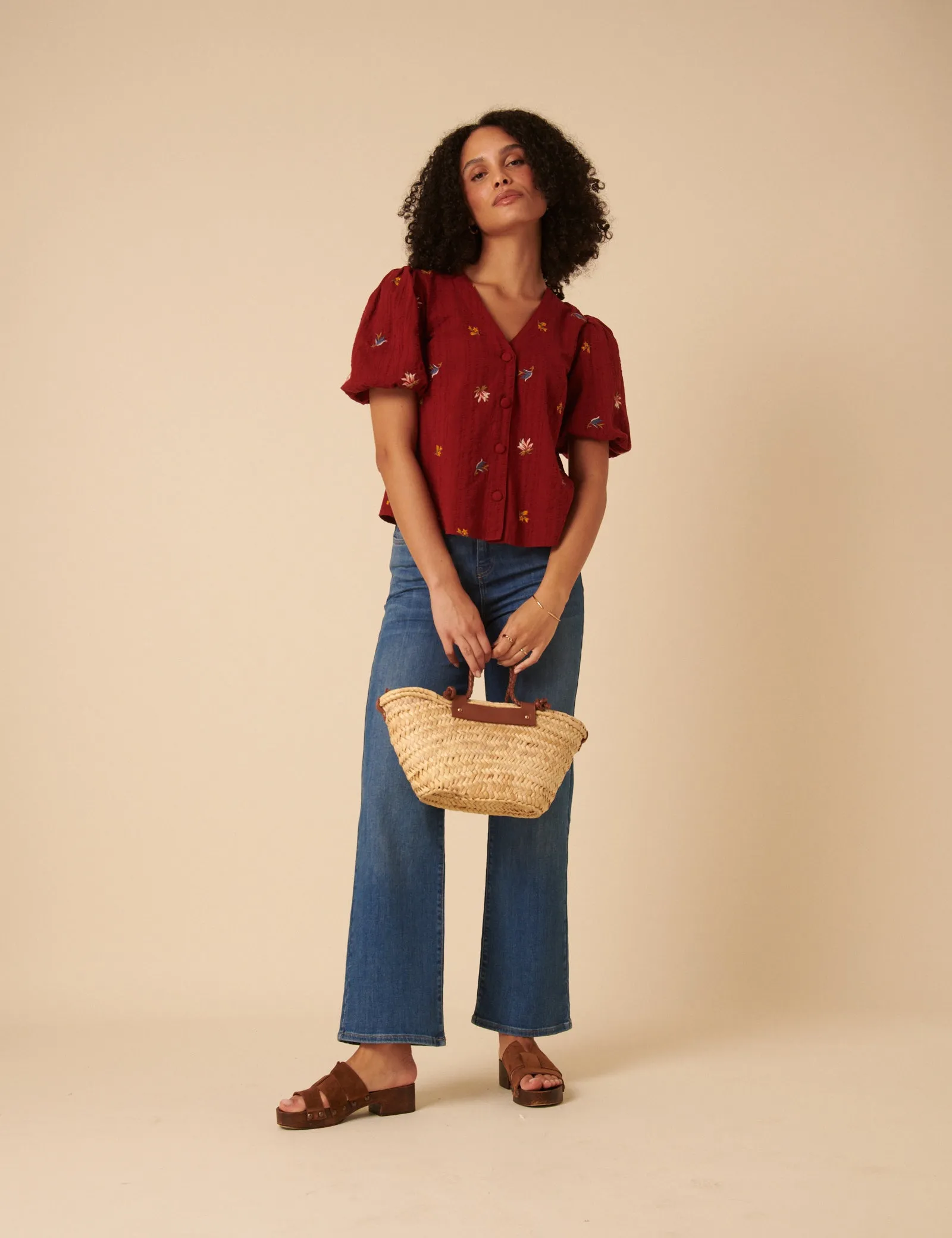 Red Puff Sleeve Embroidered Blouse sold by Nobody's Child product image thumbnail 2