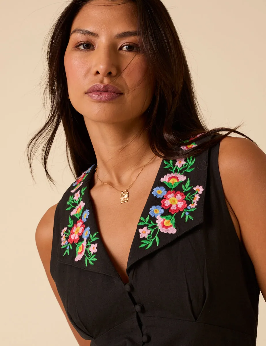Black Floral Embroidered Melanie Midi Dress sold by Nobody's Child product image thumbnail 4