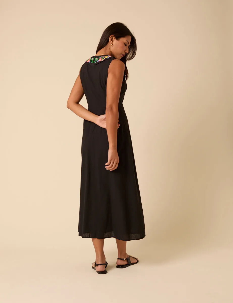 Black Floral Embroidered Melanie Midi Dress sold by Nobody's Child product image thumbnail 5