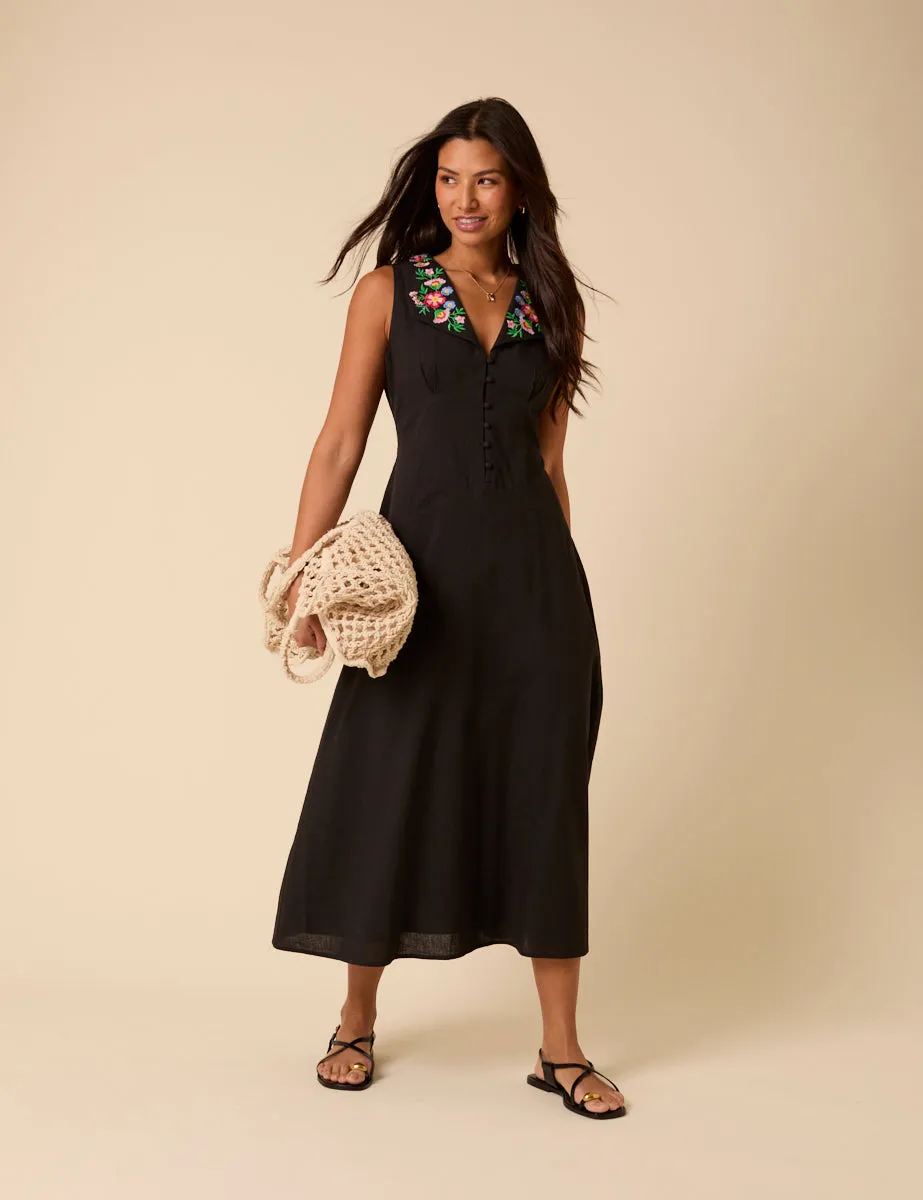 Black Floral Embroidered Melanie Midi Dress sold by Nobody's Child product image thumbnail 3