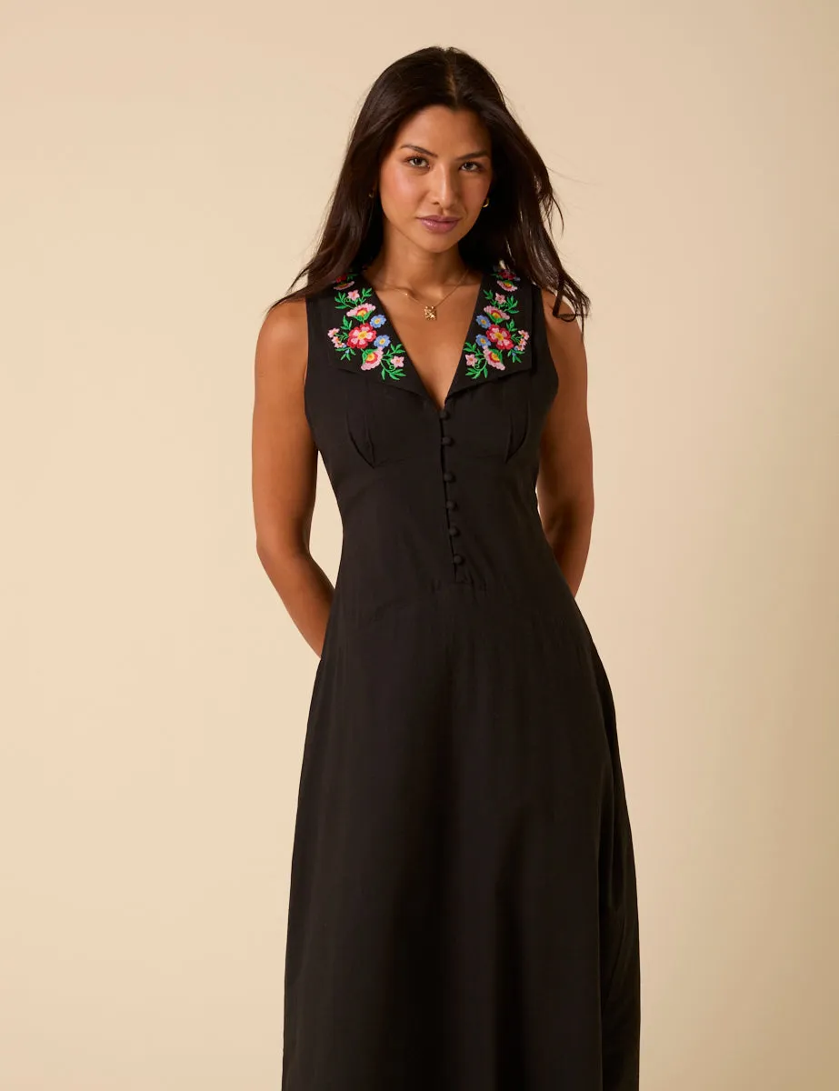 Black Floral Embroidered Melanie Midi Dress sold by Nobody's Child product image thumbnail 2