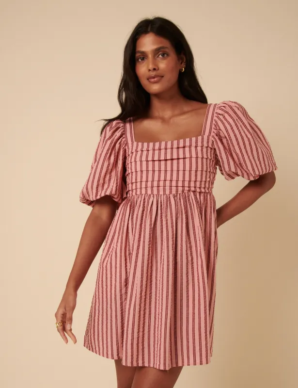 Pink And Red Striped Nova Mini Dress sold by Nobody's Child