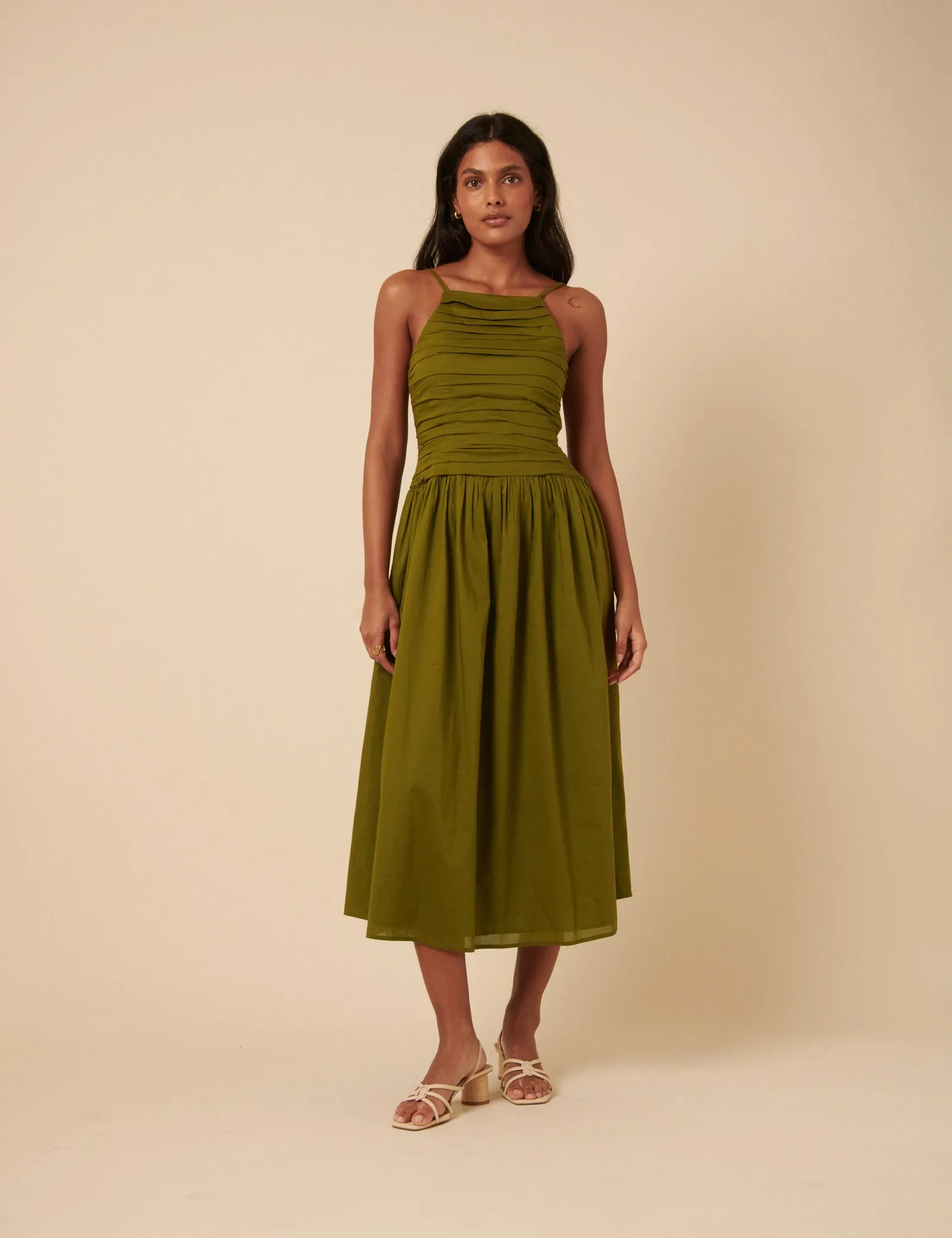 Green Ruched Talia Midi Dress sold by Nobody's Child