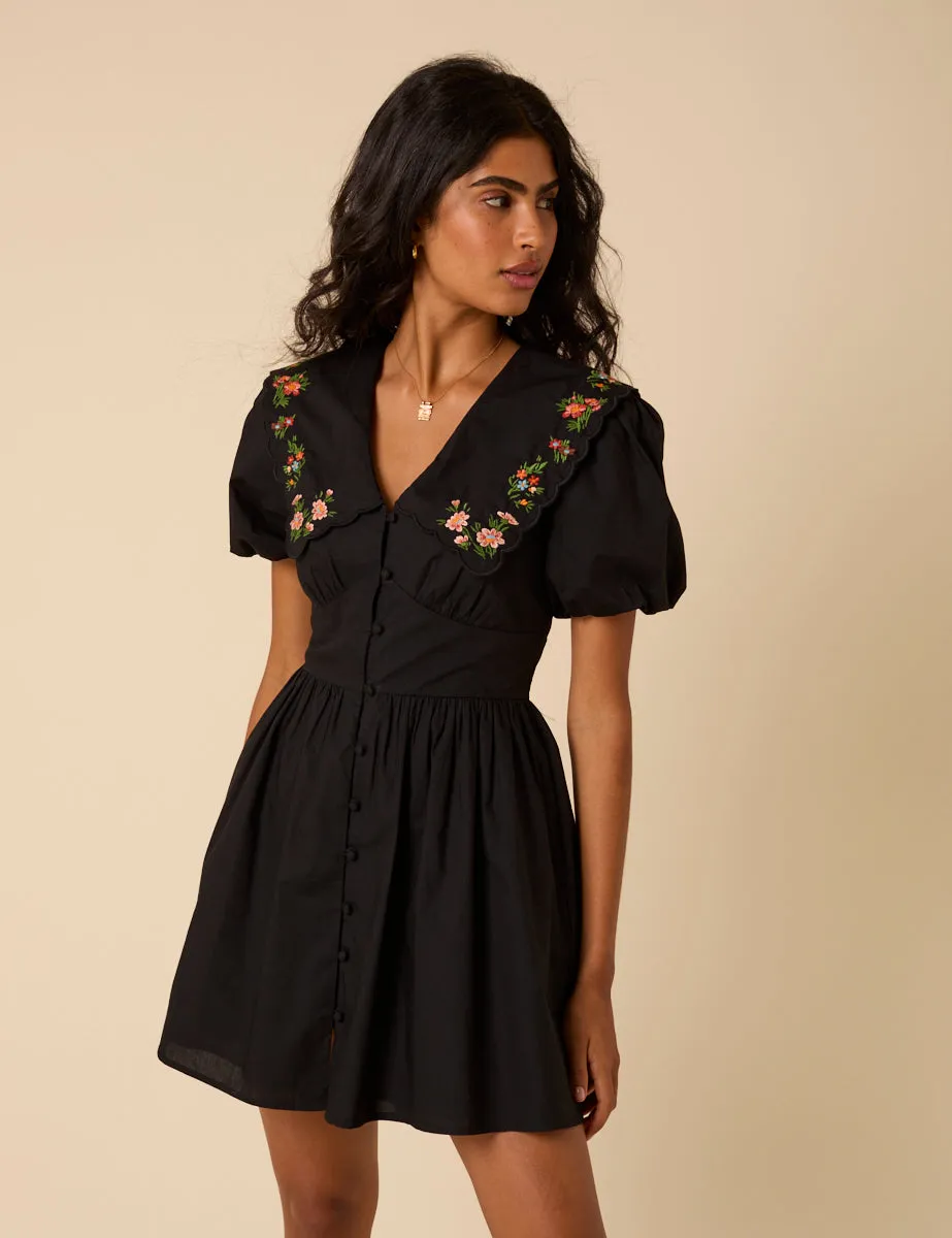 Black Floral Embroidered Birdie Mini Dress sold by Nobody's Child