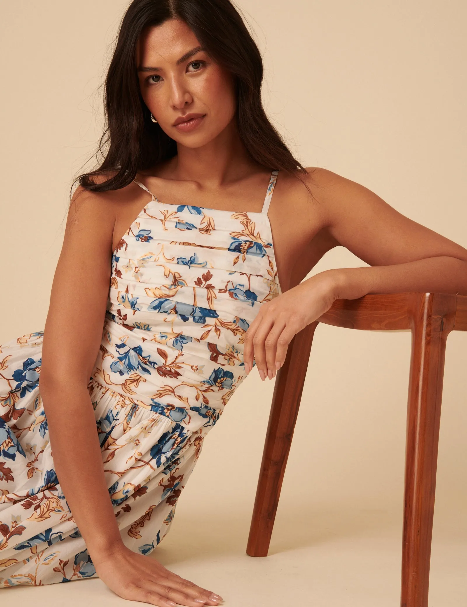 White Floral Ruched Talia Midi Dress sold by Nobody's Child product image thumbnail 2