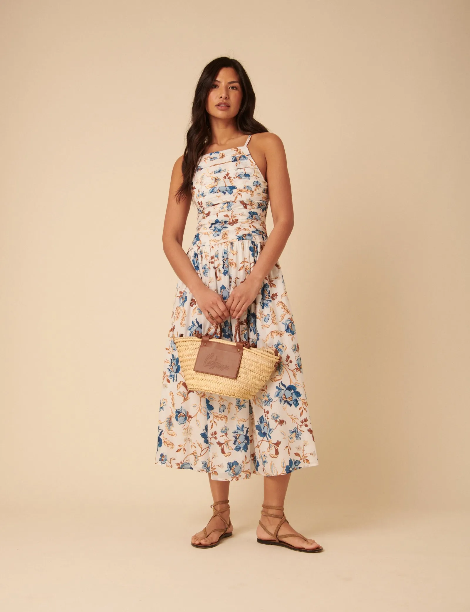 White Floral Ruched Talia Midi Dress sold by Nobody's Child product image thumbnail 5