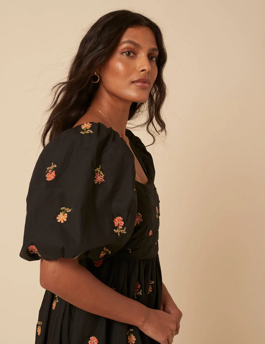 Black Floral Embroidered Nova Midi Dress sold by Nobody's Child product image thumbnail 4