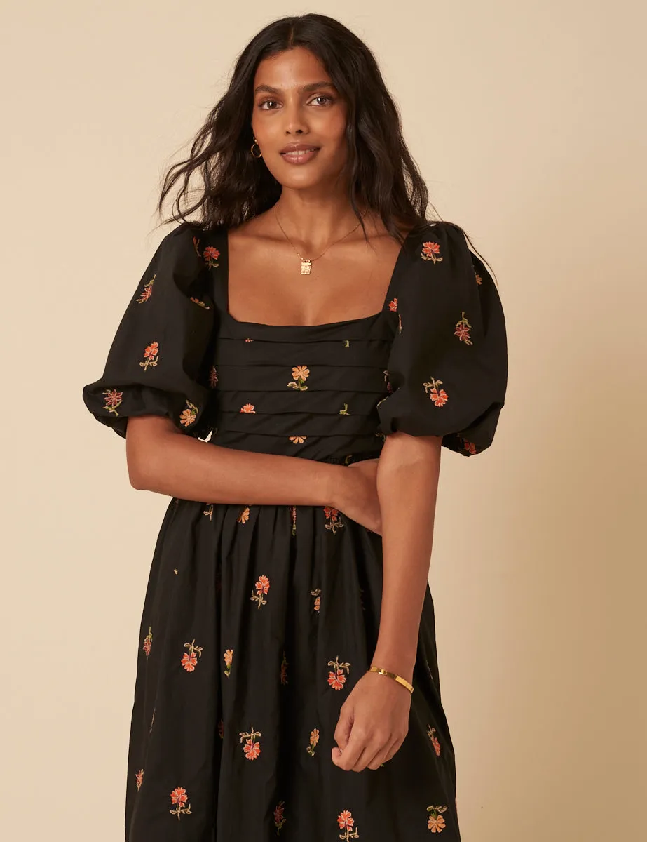 Black Floral Embroidered Nova Midi Dress sold by Nobody's Child product image thumbnail 2