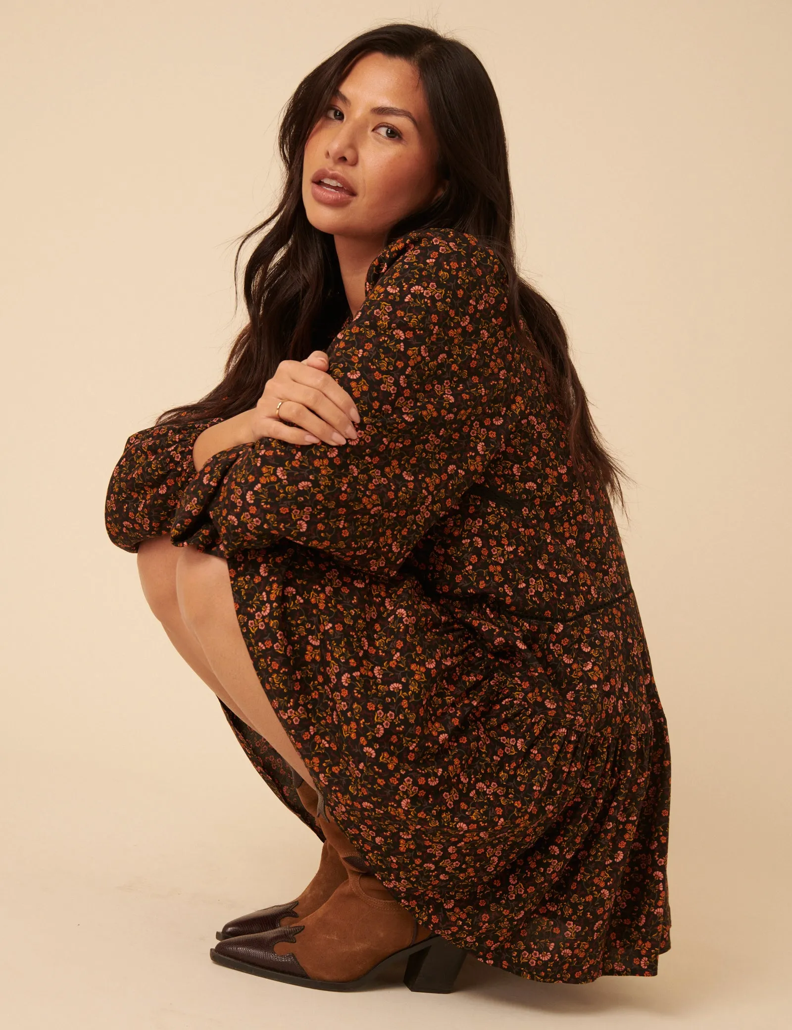 Black Ditsy Floral Long Sleeve Marley Mini Dress sold by Nobody's Child product image thumbnail 2