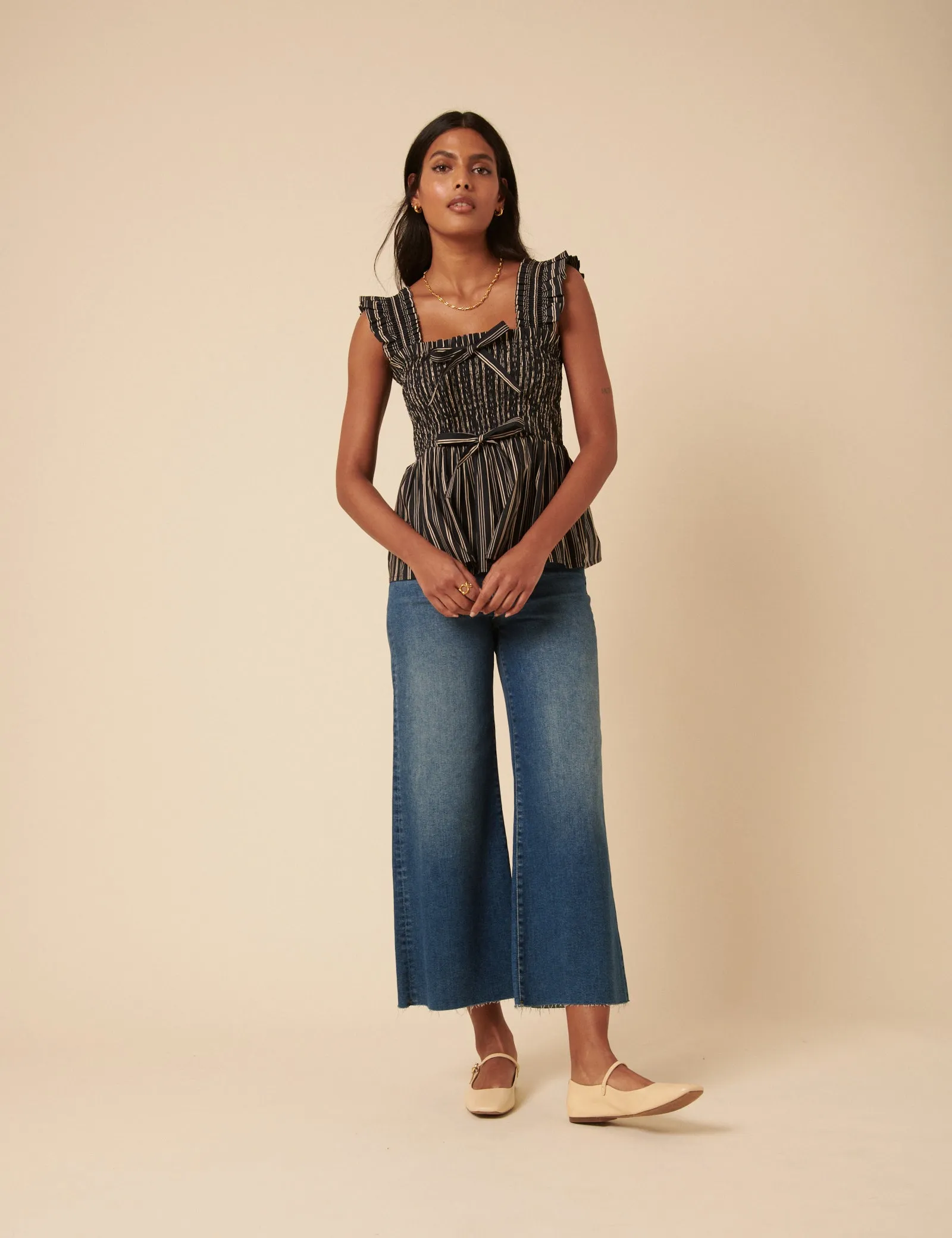 Black And White Pinstripe Shirred Top sold by Nobody's Child product image thumbnail 4