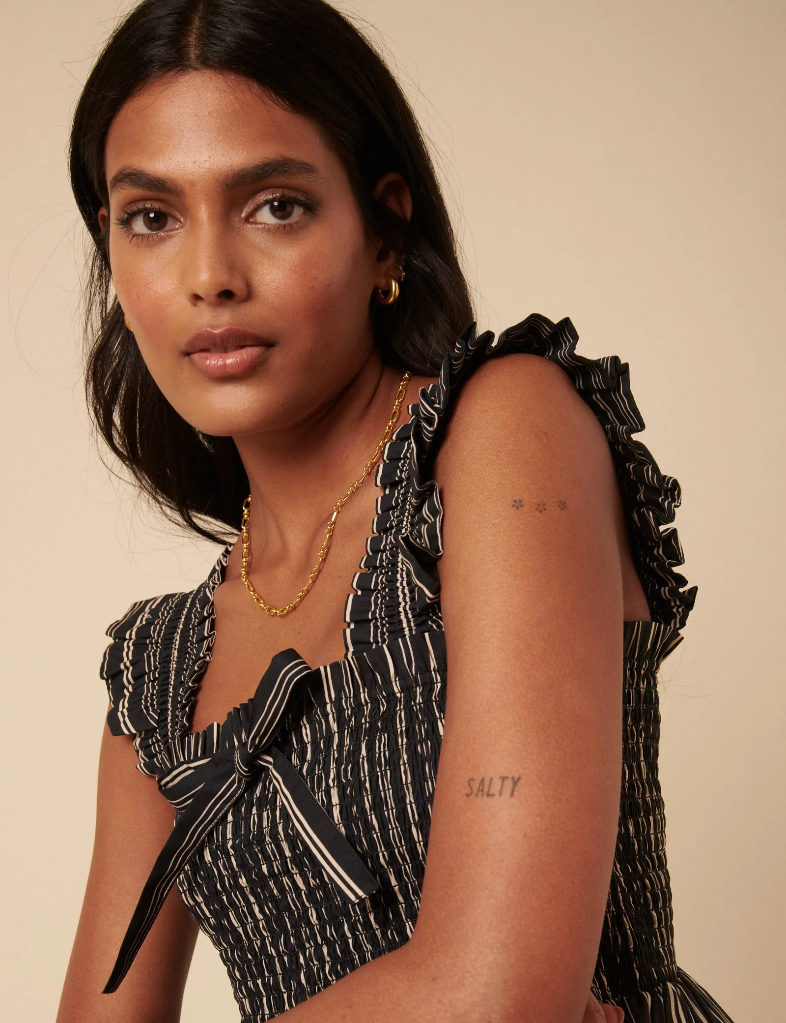 Black And White Pinstripe Shirred Top sold by Nobody's Child product image thumbnail 3