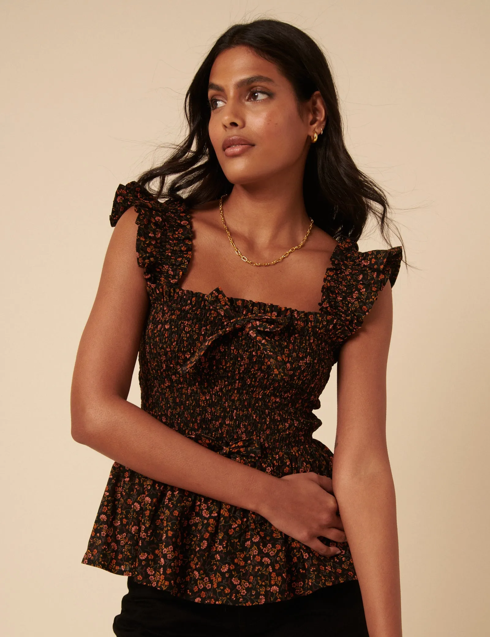 Black Ditsy Floral Shirred Top sold by Nobody's Child product image thumbnail 4