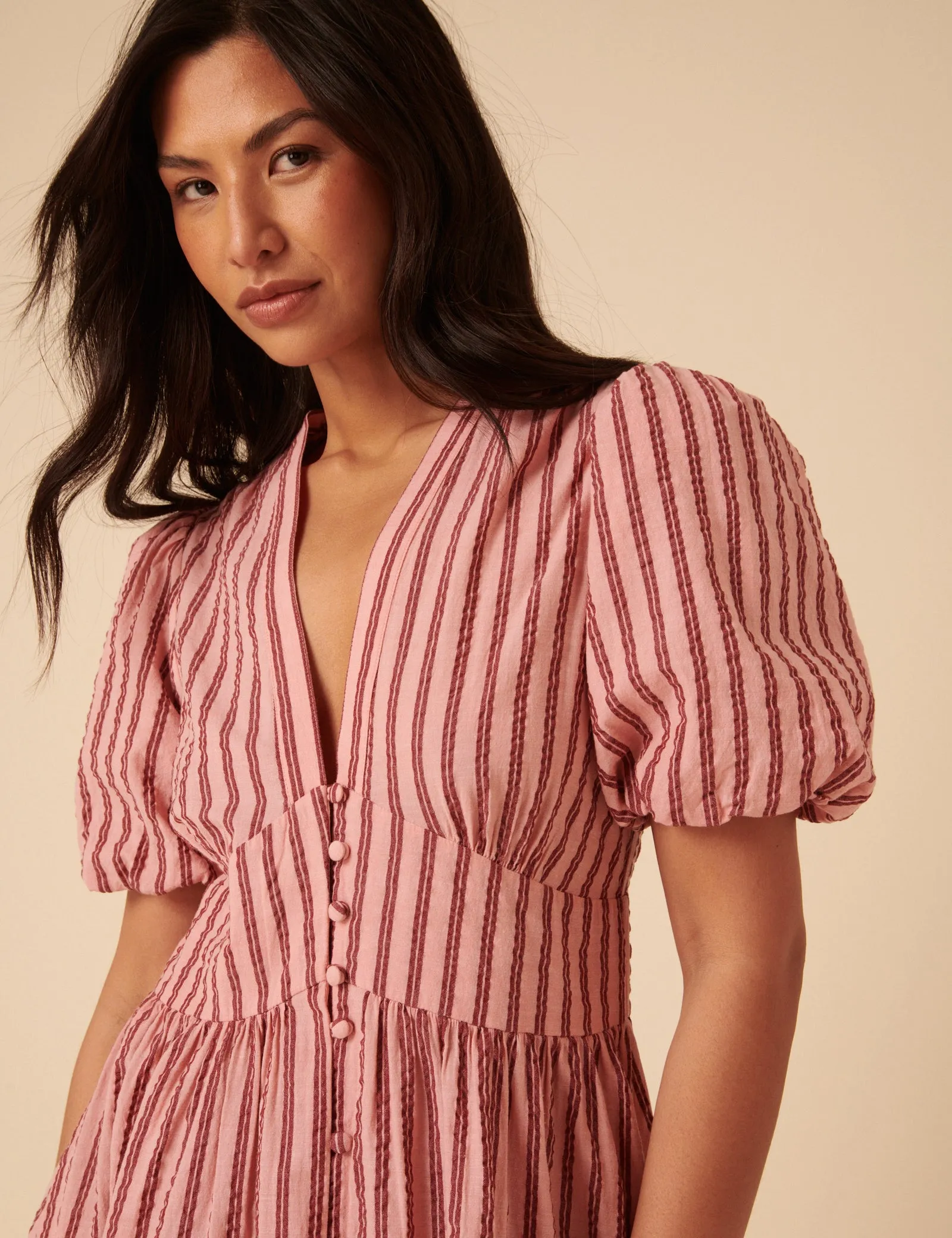 Pink And Red Striped Starlight Midi Dress sold by Nobody's Child product image thumbnail 2