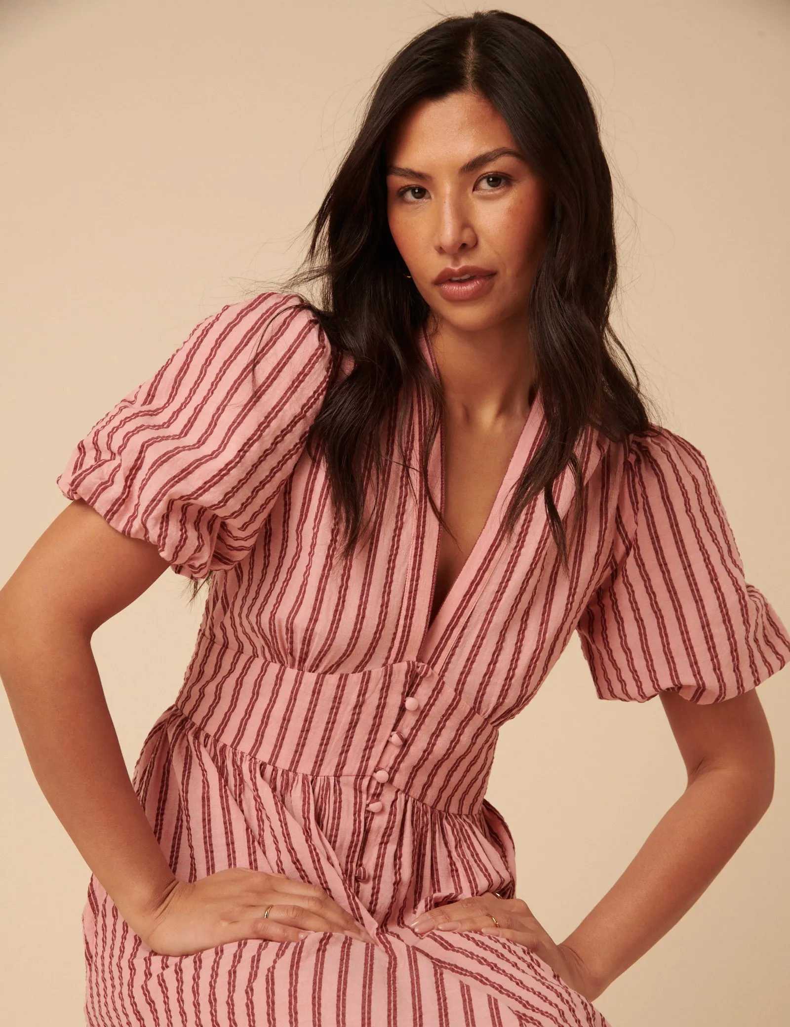 Pink And Red Striped Starlight Midi Dress sold by Nobody's Child product image thumbnail 3