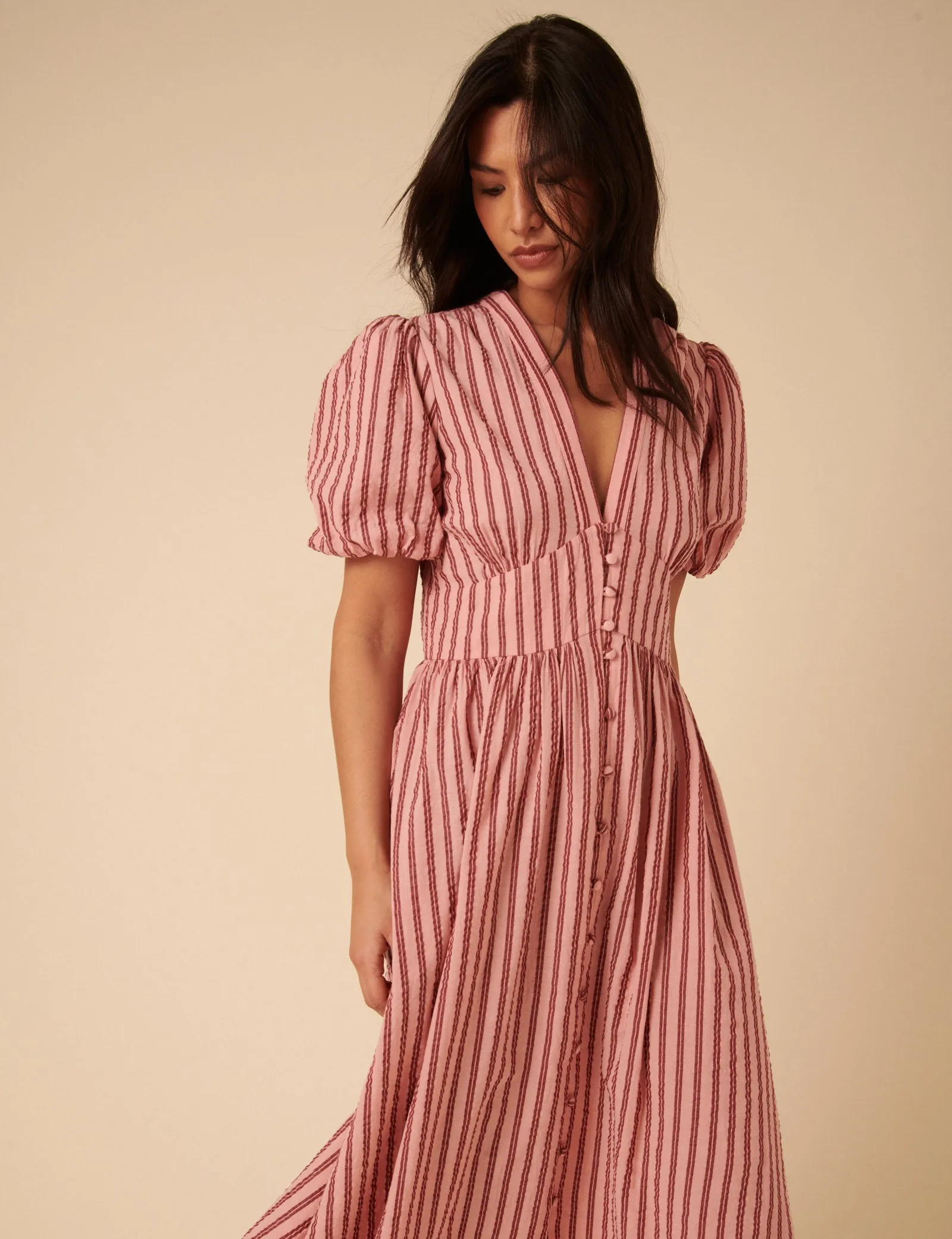 Pink And Red Striped Starlight Midi Dress sold by Nobody's Child product image thumbnail 4