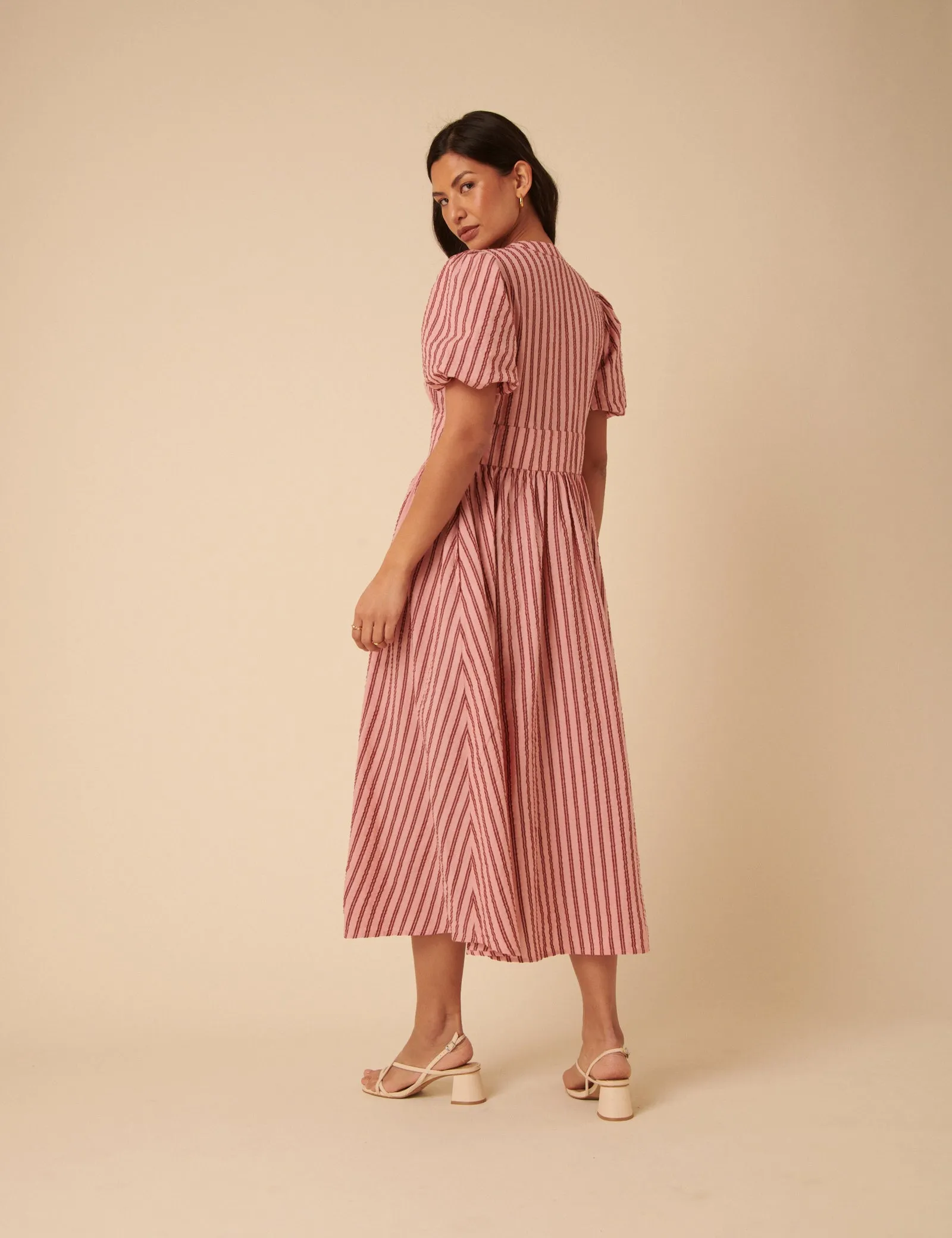 Pink And Red Striped Starlight Midi Dress sold by Nobody's Child product image thumbnail 5