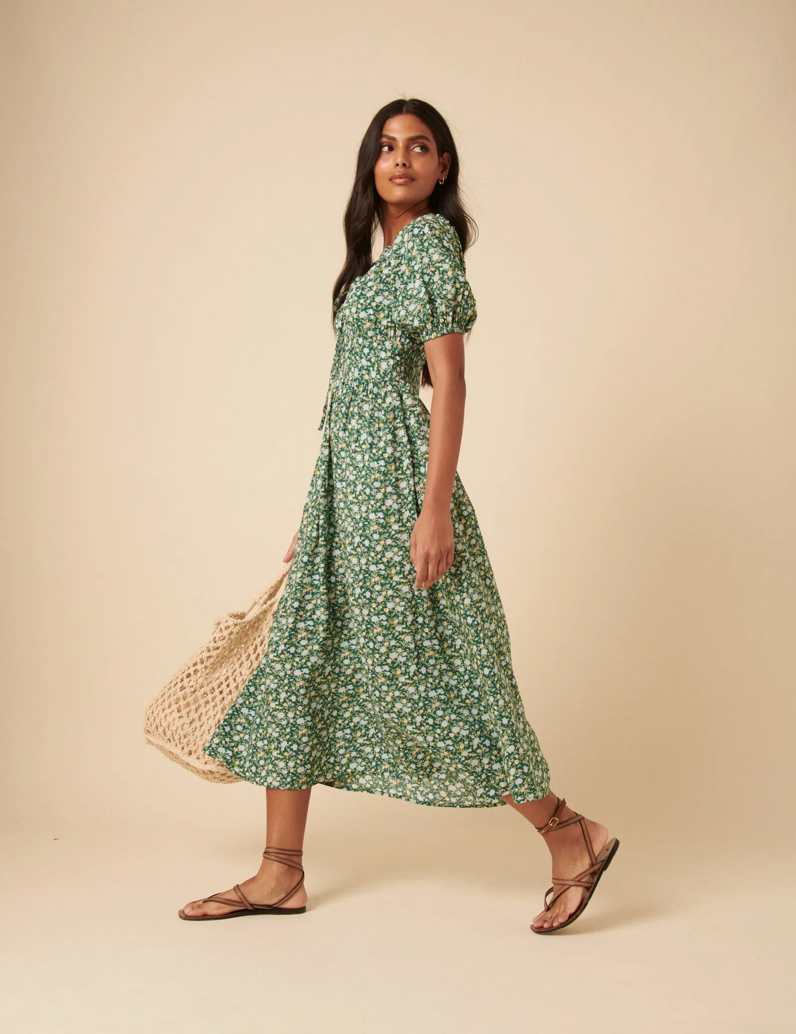 Green Ditsy Floral Genevieve Midi Dress sold by Nobody's Child product image thumbnail 2