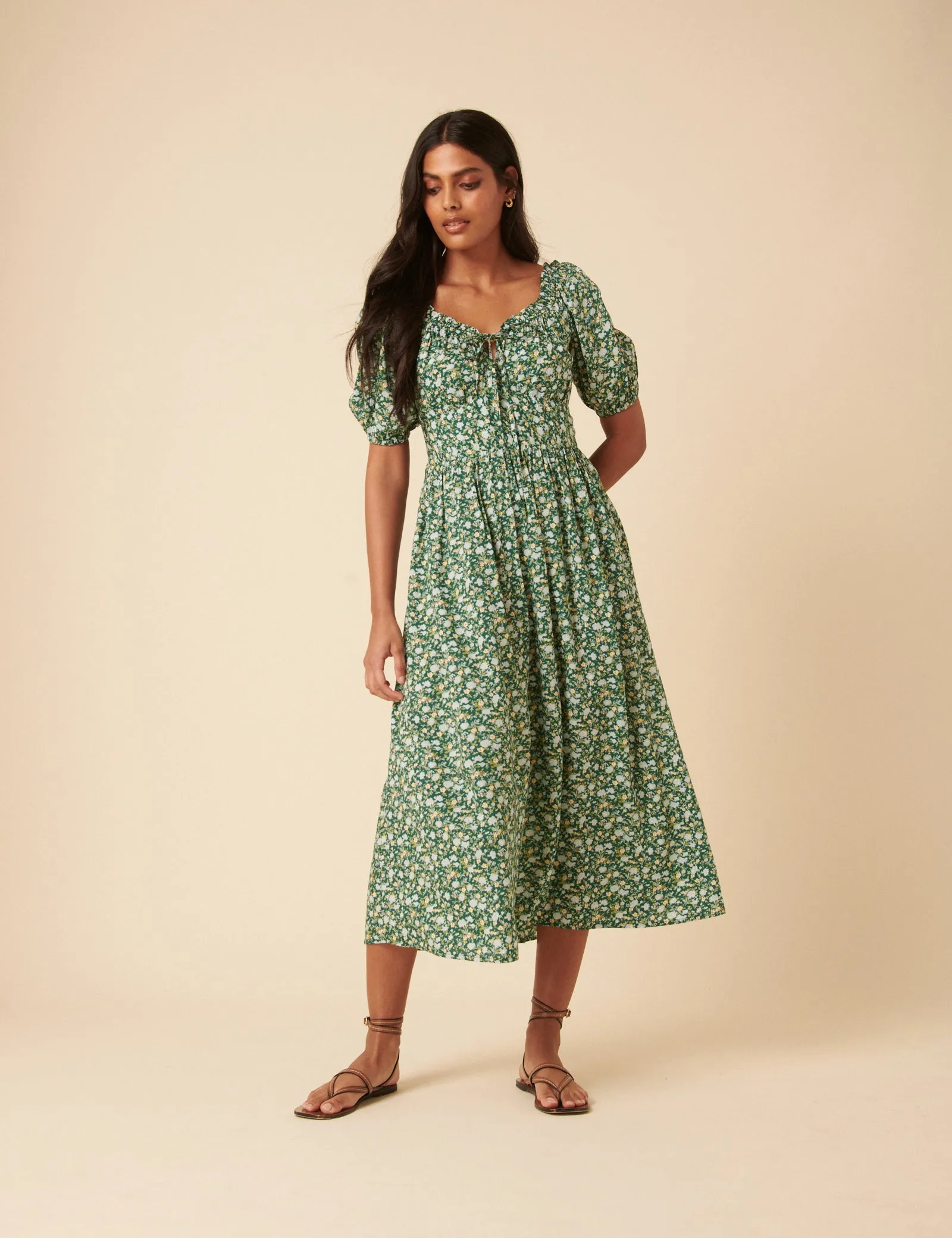 Green Ditsy Floral Genevieve Midi Dress sold by Nobody's Child