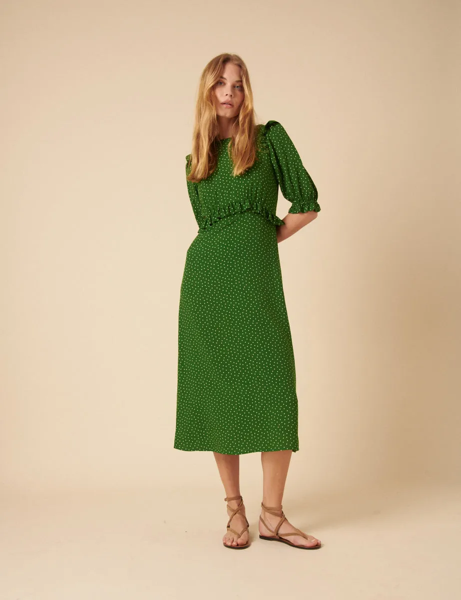 Green Spotty Felicia Midi Dress sold by Nobody's Child