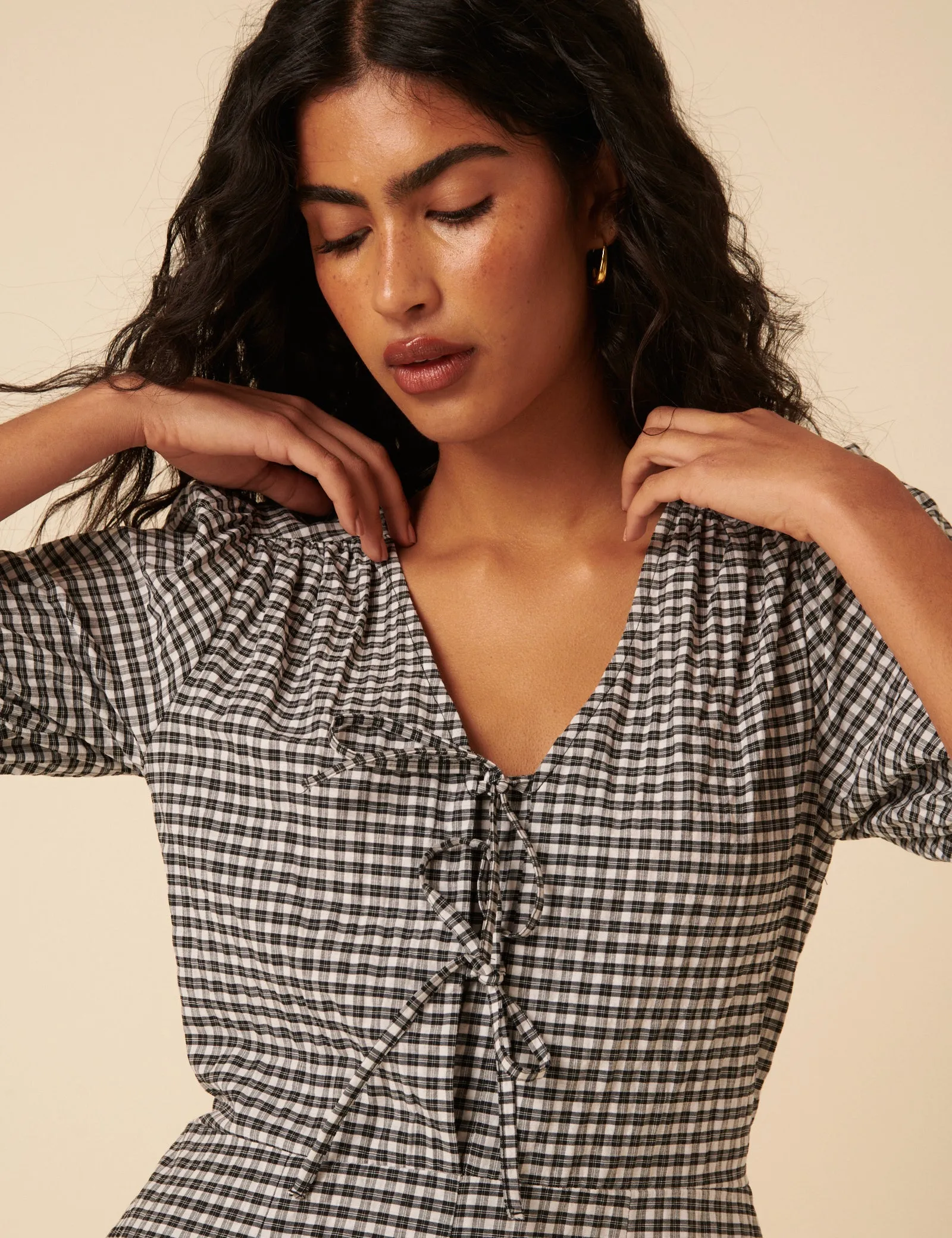 Black Gingham Tie Front Jumpsuit sold by Nobody's Child product image thumbnail 3