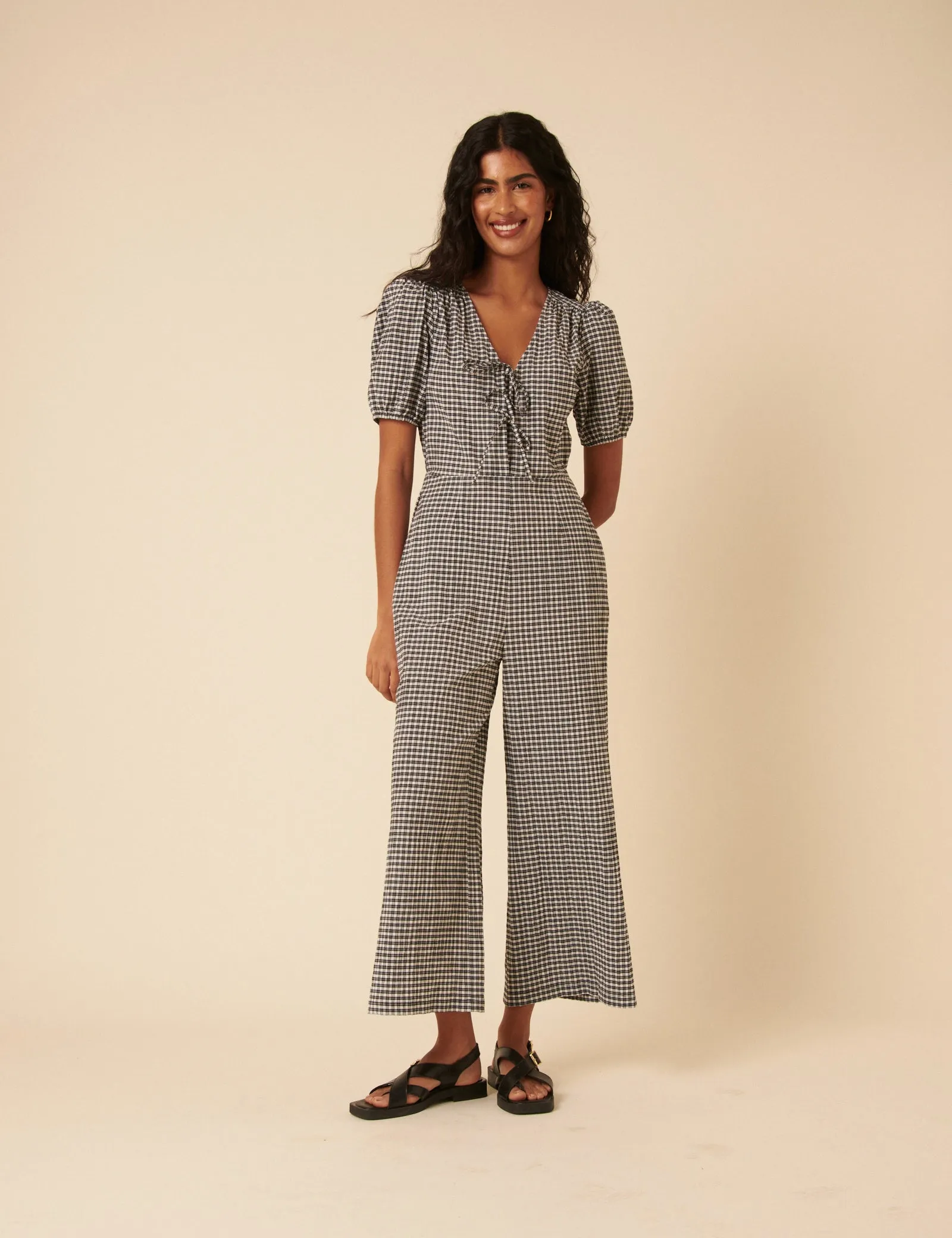 Black Gingham Tie Front Jumpsuit sold by Nobody's Child product image thumbnail 4