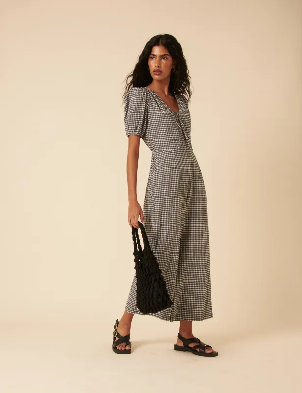 Black Gingham Tie Front Jumpsuit sold by Nobody's Child
