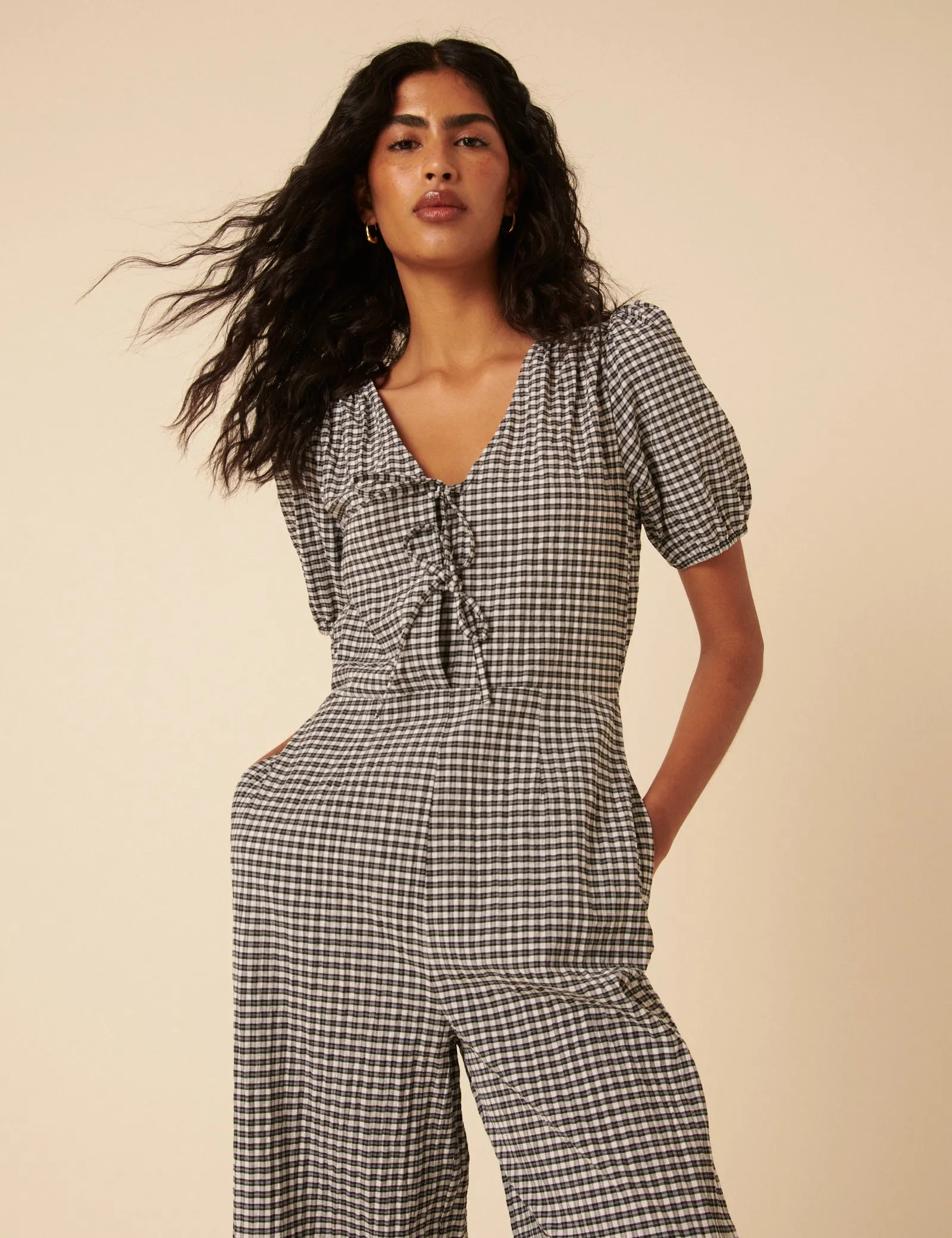 Black Gingham Tie Front Jumpsuit sold by Nobody's Child product image thumbnail 2