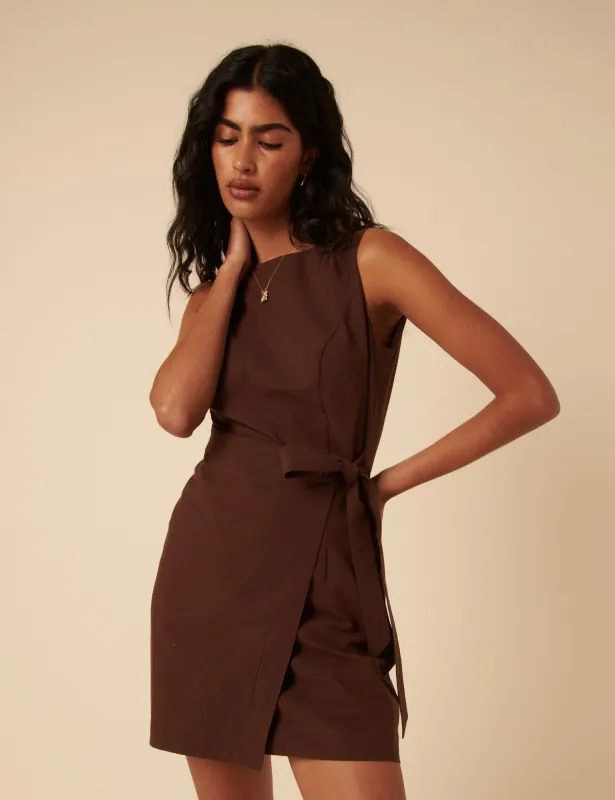 Brown Tie Waist Lottie Mini Dress sold by Nobody's Child