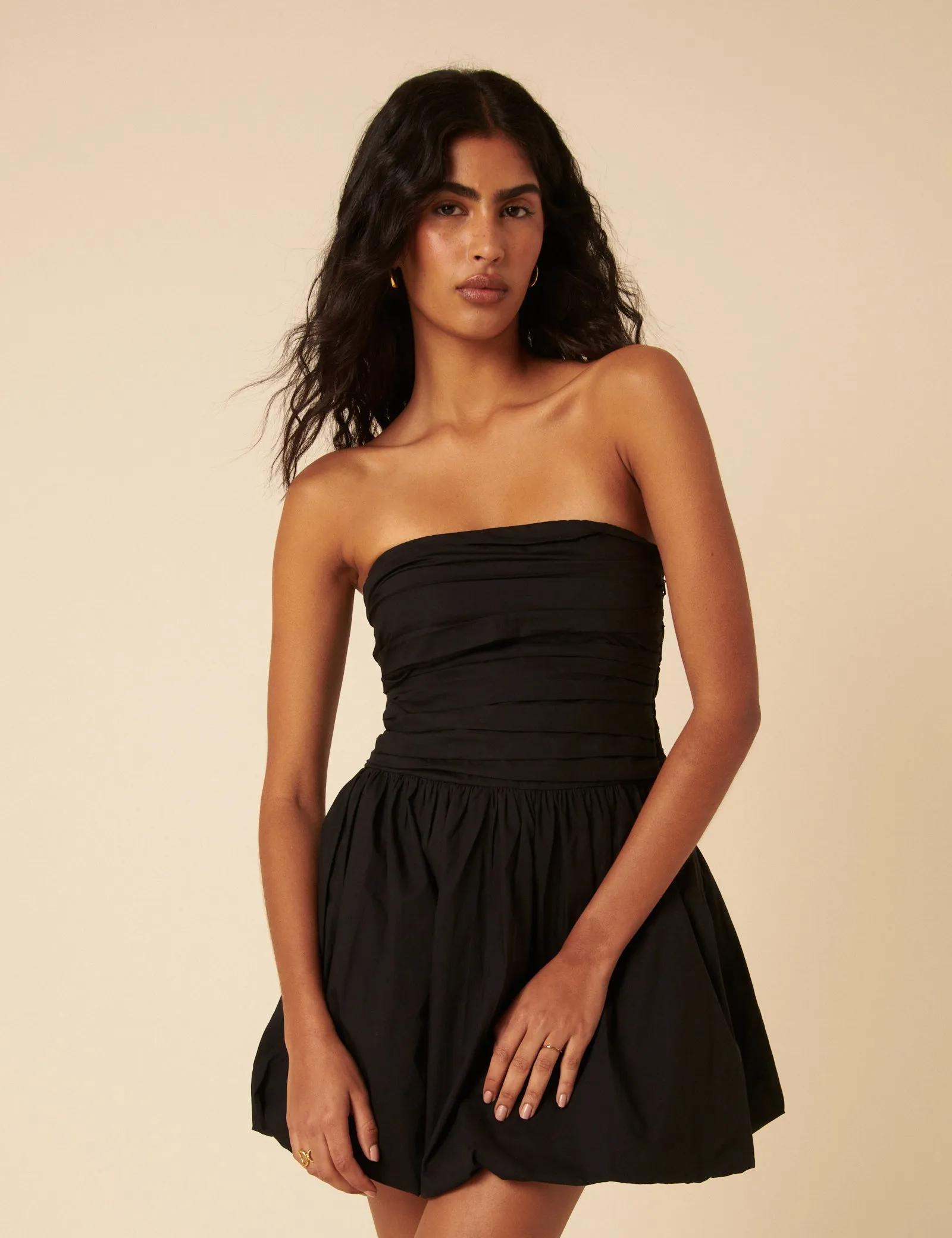 Black Bandeau Felicity Bubble Hem Mini Dress sold by Nobody's Child