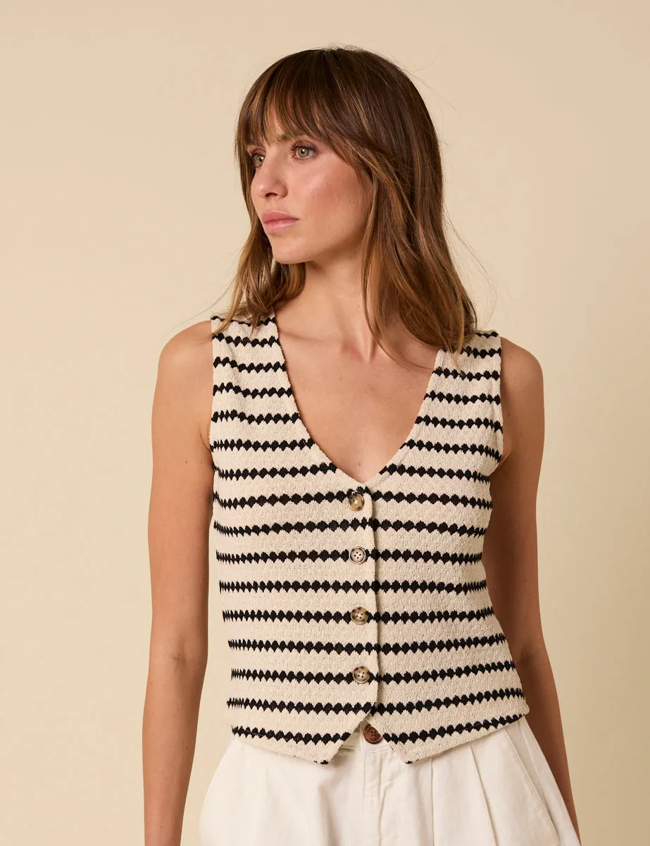 Black And Cream Striped Textured Waistcoat sold by Nobody's Child