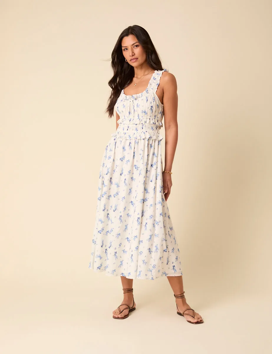 White Floral Sleeveless Ariel Midi Dress sold by Nobody's Child product image thumbnail 4