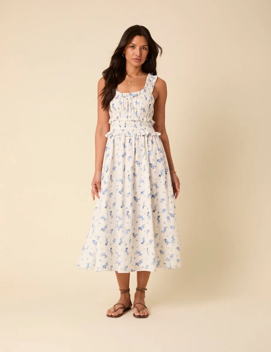 White Floral Sleeveless Ariel Midi Dress sold by Nobody's Child