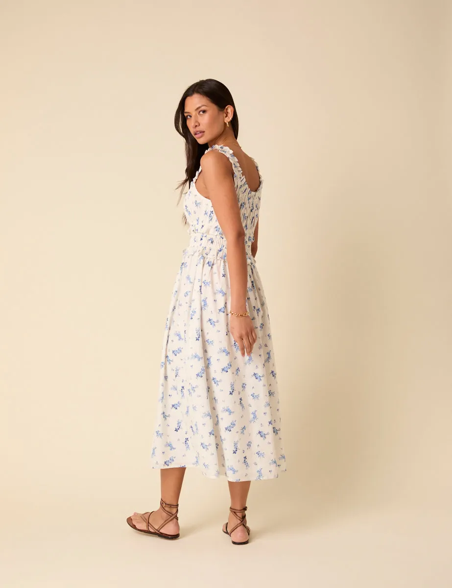 White Floral Sleeveless Ariel Midi Dress sold by Nobody's Child product image thumbnail 5