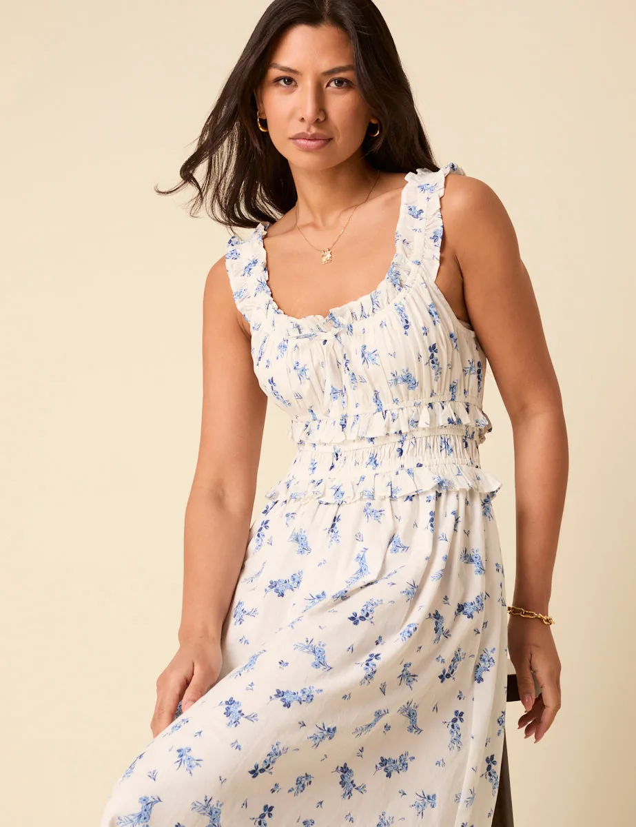 White Floral Sleeveless Ariel Midi Dress sold by Nobody's Child product image thumbnail 3